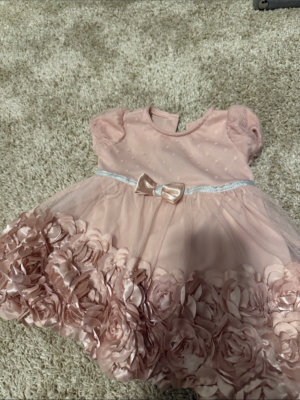 Girls Pink Floral Tulle Party Dress with Bow
